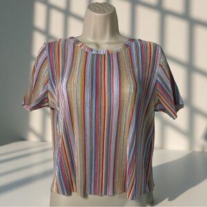 Ckh Clockhouse Women’s Trafaluc Vertical Rainbow Stripe Top Raw Hem Size Small